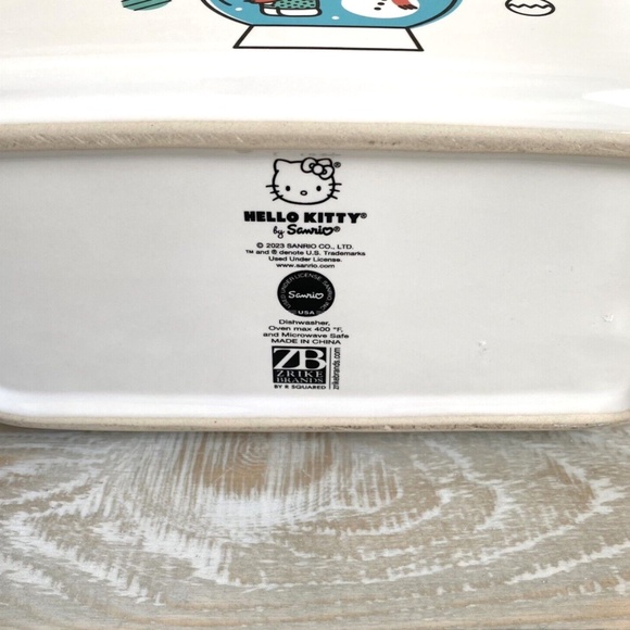 Hello Kitty Christmas Loaf Baking Pan Ceramic 9"x5" Sanrio Let it Snow Ornaments - Picture 6 of 9